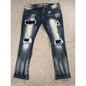 Grindhouse Denim Jeans Mens 42 Blue Cotton Distressed Ripped Zipper‎ Streetwear